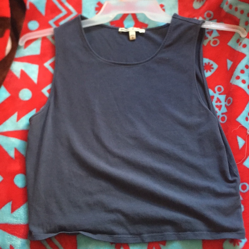 Blue shirt that can be worn as a crop top.